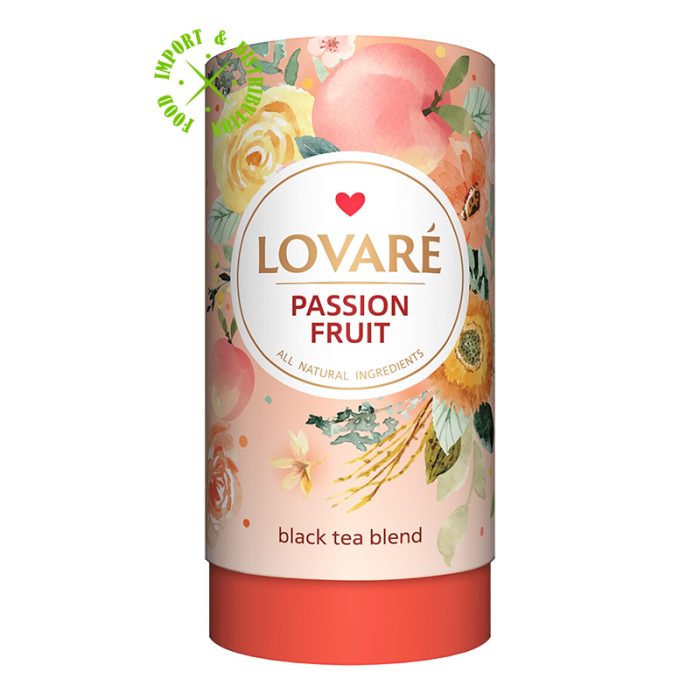 Herbata Lovare czarna z owocami i platkami kwiatów "Passion Fruit" liściasta [1 TUBA = 80g]