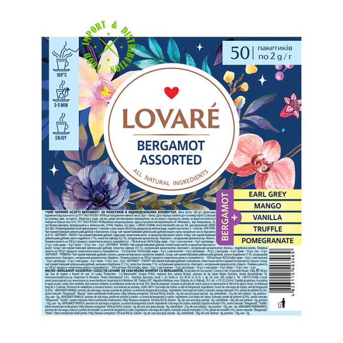 Herbata Lovare Zestaw czarnych herbat z bargamotką "Assorted Bergamot" [50 tor. po 2g]
