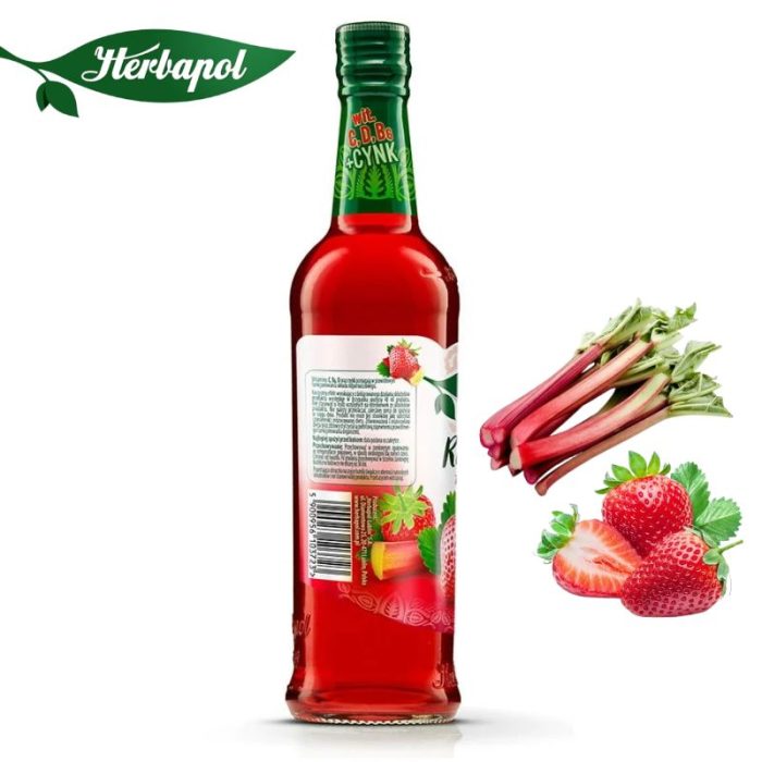 Herbapol Syrop o Smaku Rabarbaru z Truskawką suplement diety [1 butelka = 420 ml] (Kopia)