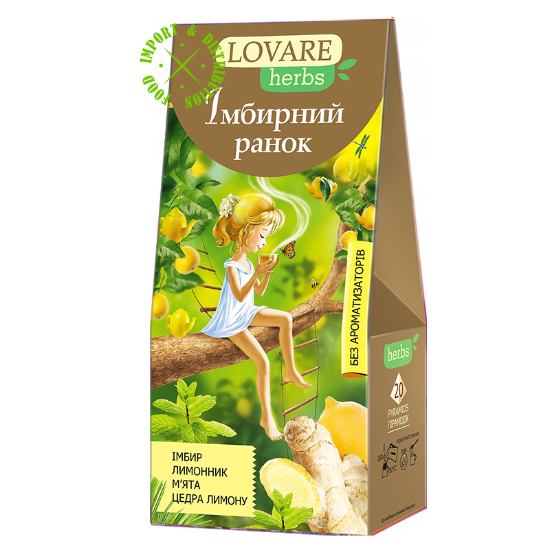 Herbata Lovare ziołowo-owocowa „IMBIROWY PORANEK” [20 piram. po 1.8gr]