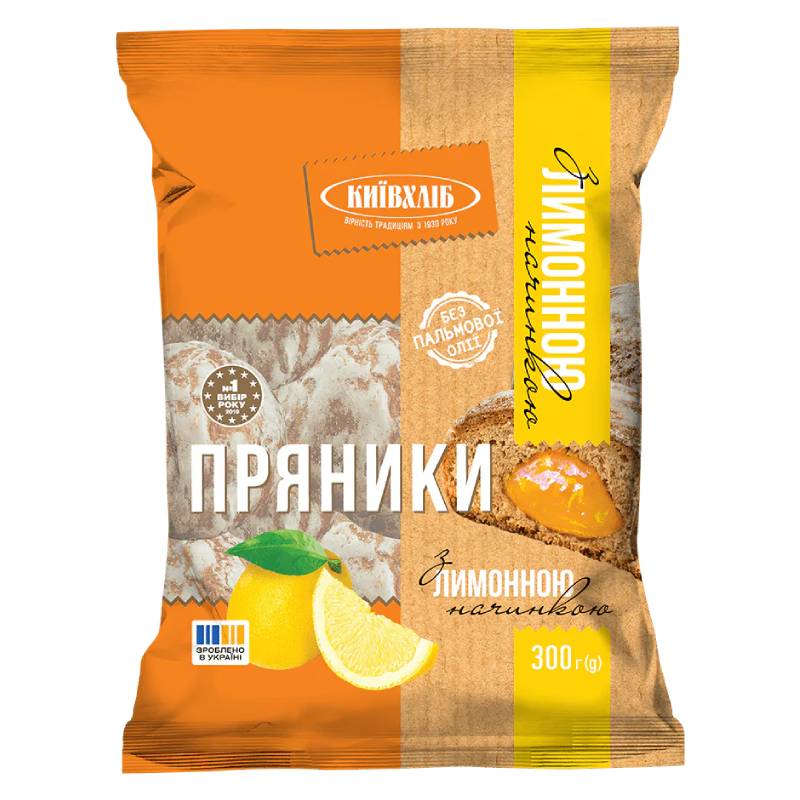 Kijów Chleb Pierniki _Z nadzieniem cytrynowym_ 300g Pierniki w lukrze z nadzieniem cytrynowym Kijów Chleb 300g - obrazek 1