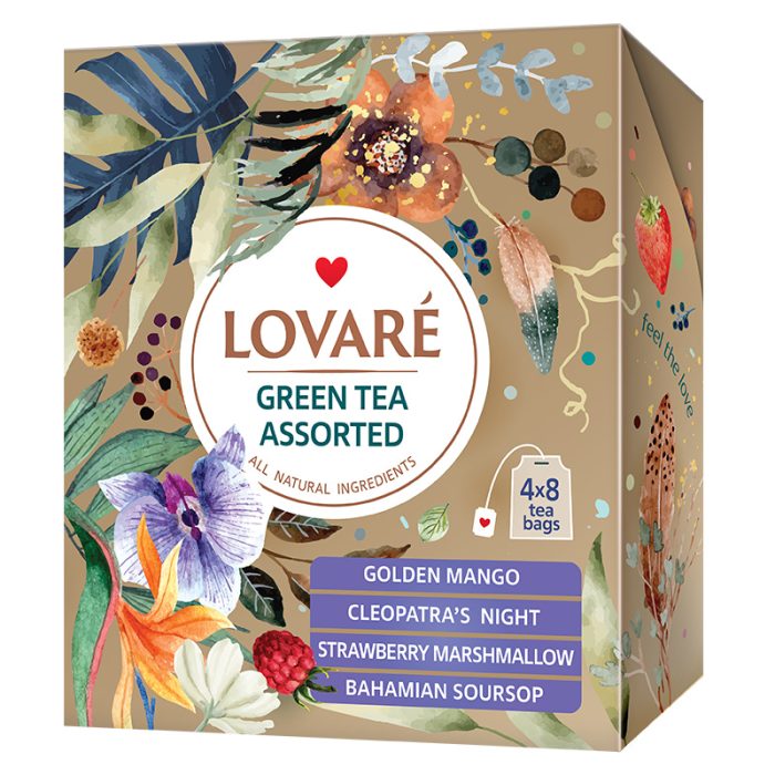 Zestaw Herbat zielonych ekspresowych Lovare Green Tea Assorted 32 tor x 2gr