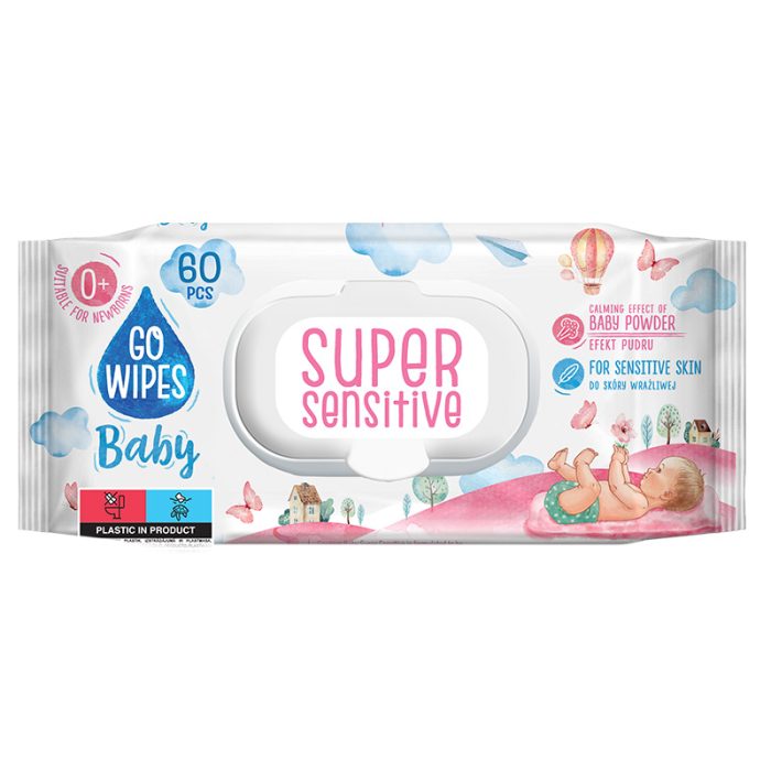 GoWipes WILGOTNE CHUSTECZKI SUPER SENSITIVE dla dzieci z mleczkiem ryżowym z zamknięciem flip top 60 szt