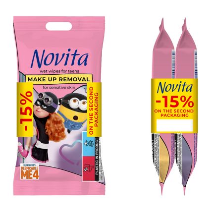 Zestaw Wilgotne Chusteczki Novita Minionki do Demakijażu 12 szt. 1+1