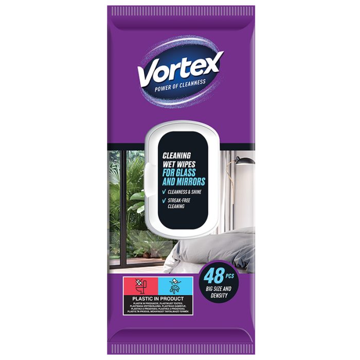 Uniwersalne Wilgotne Chusteczki Gospodarcze DO SZYB I LUSTER VORTEX 48 szt