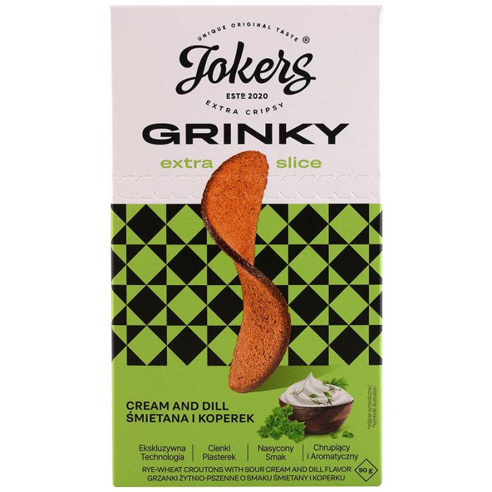 GRINKY grzanki Jokers żytnio-pszenne o smaku śmietany i koperku 90 g
