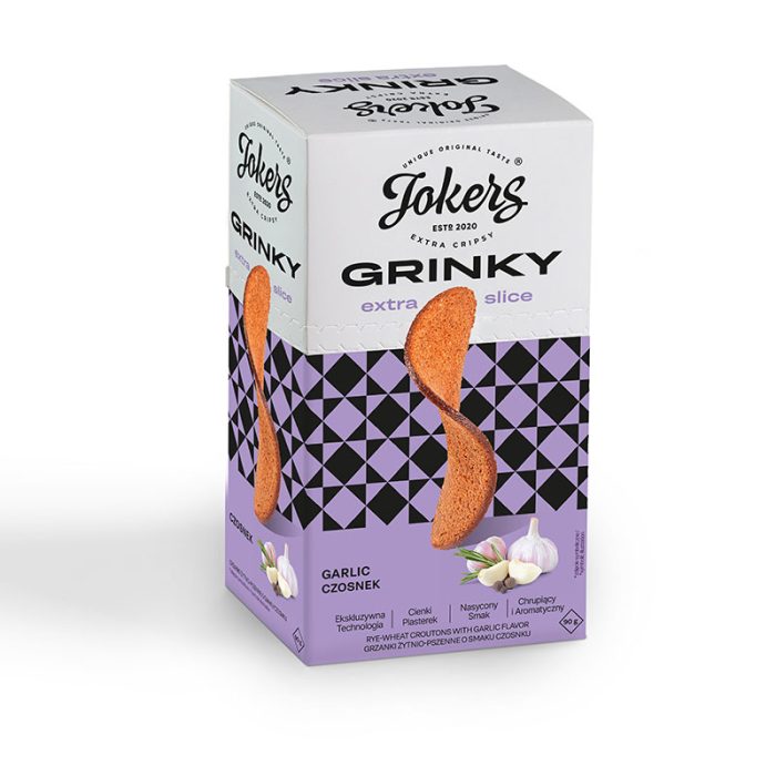 GRINKY grzanki Jokers żytnio-pszenne o smaku czosnkowym 90 g