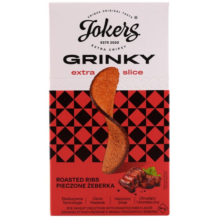 GRINKY grzanki Jokers żytnio-pszenne o smaku pieczonych żeberek 90 g