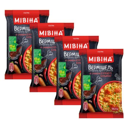 Makaron Instant zupka chińska „Miwina o smaku kurczaka” pikantny 4 x 59,2g
