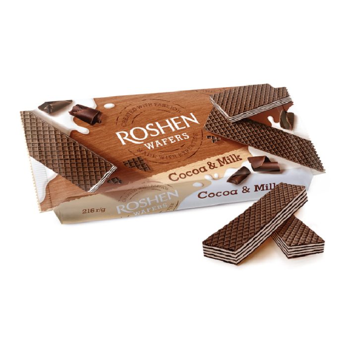 Wafle kakaowe Roshen Cocoa&Milk z kremem mlecznym Wafers 216 g - obrazek 1