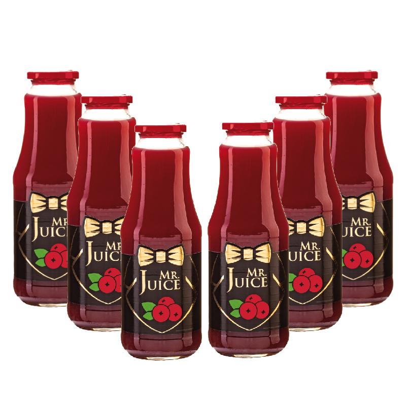 6 zurawina Sok naturalny żurawinowy z miąższem pasteryzowany Mr.Juice 6 szt x 1L - obrazek 1