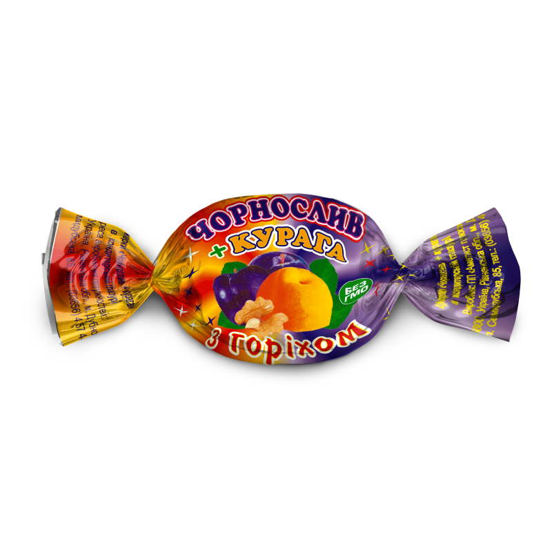 Cukierki „Śliwka + Morela z orzechem włoskim” 1kg Cukierki śliwka i morela czekoladzie z orzechem włoskim Ametyst plus 1 kg - obrazek 1