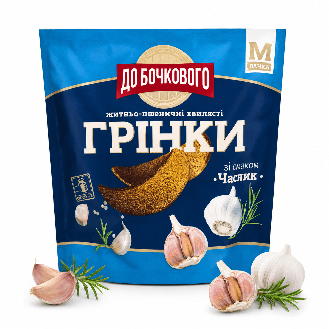 Grzanki Flint Do beczkowego faliste o smaku czosnku 90g Grzanki Flint faliste żytnio-pszenne o smaku czosnku "Do Beczkowego" 90g - obrazek 1