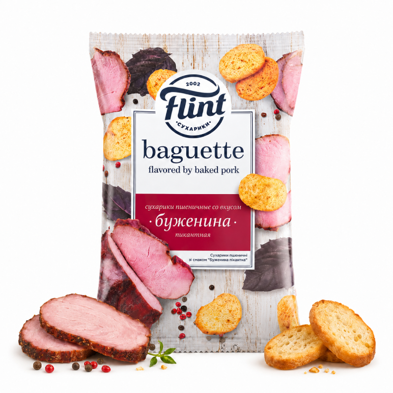 Sucharki Flint Baguette o smaku szynki pikantnej 60g Sucharki Flint Baguette o smaku szynki pikantnej 60g - obrazek 1