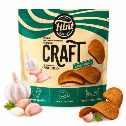 Sucharki Flint "Grzanki Kraft faliste" o smaku czosnku 80g