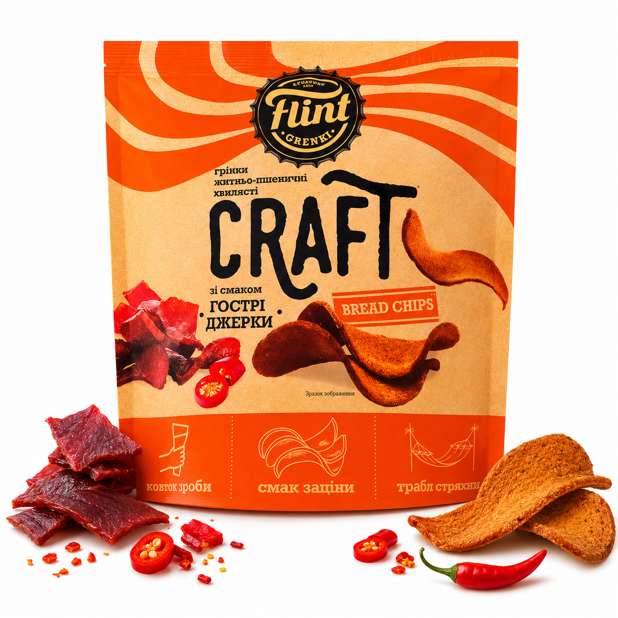 Sucharki Flint Grzanki Kraft o smaku Spicy Jerky 90g Sucharki Flint żytnie-przenne "Grzanki Kraft" o smaku Spicy Jerky 80g - obrazek 1