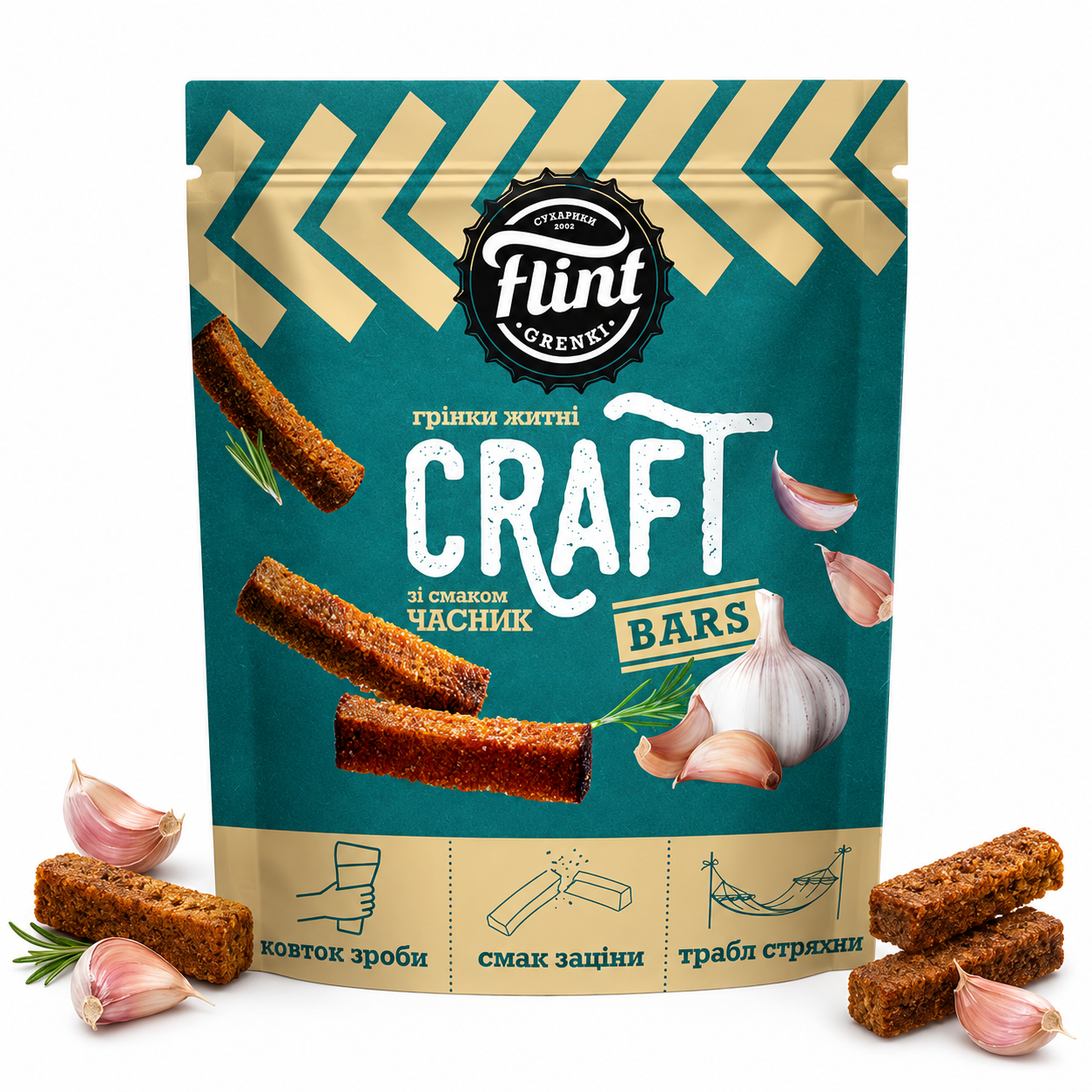 Sucharki Flint Grzanki Kraft o smaku czosnku 80-90g Sucharki Flint "Grzanki Kraft" o smaku czosnku 80g - obrazek 1