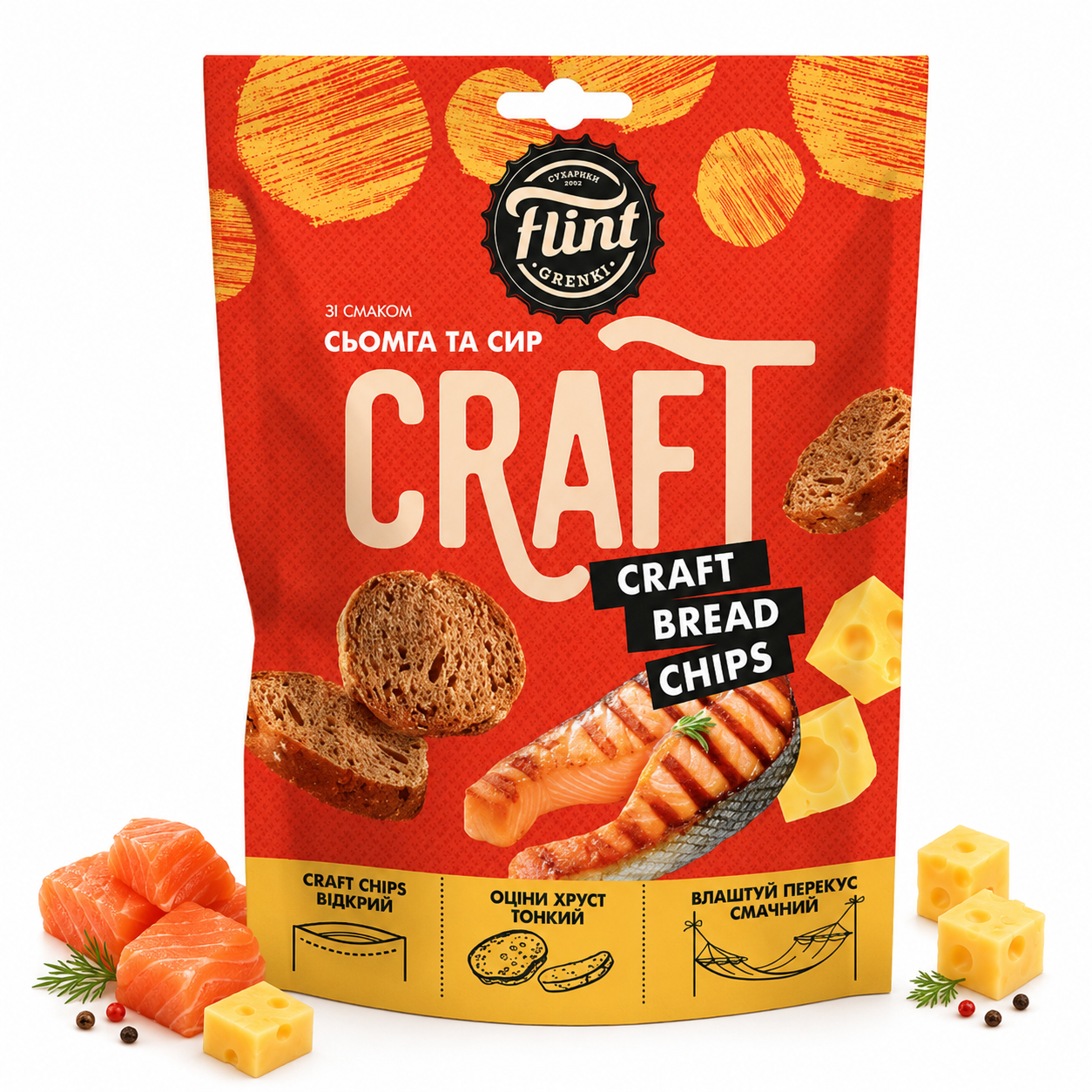 Sucharki Flint Grzanki Kraft o smaku lososia z serem 80g Sucharki Flint "Grzanki Kraft" o smaku łososia z serem 80g - obrazek 1