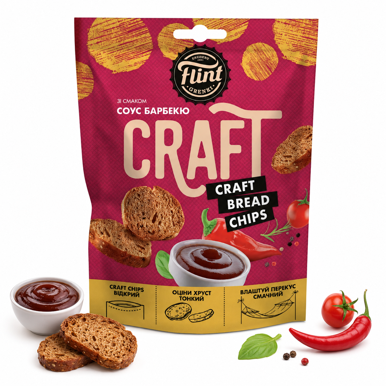 Sucharki Flint Grzanki Kraft o smaku sosu BBQ 80g Sucharki Flint "Grzanki Kraft" o smaku sosu BBQ 80g - obrazek 1