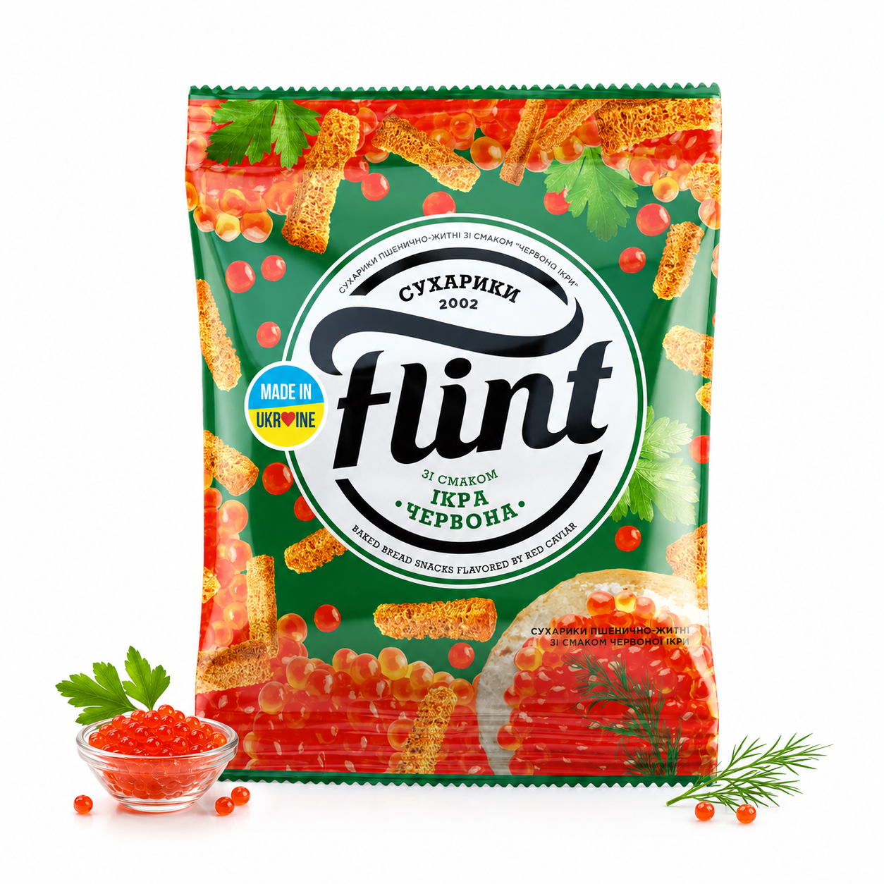 Sucharki Flint o smaku czerwonego kawioru 110g Sucharki Flint pszenno-żytnie o smaku czerwonego kawioru 110 g - obrazek 1