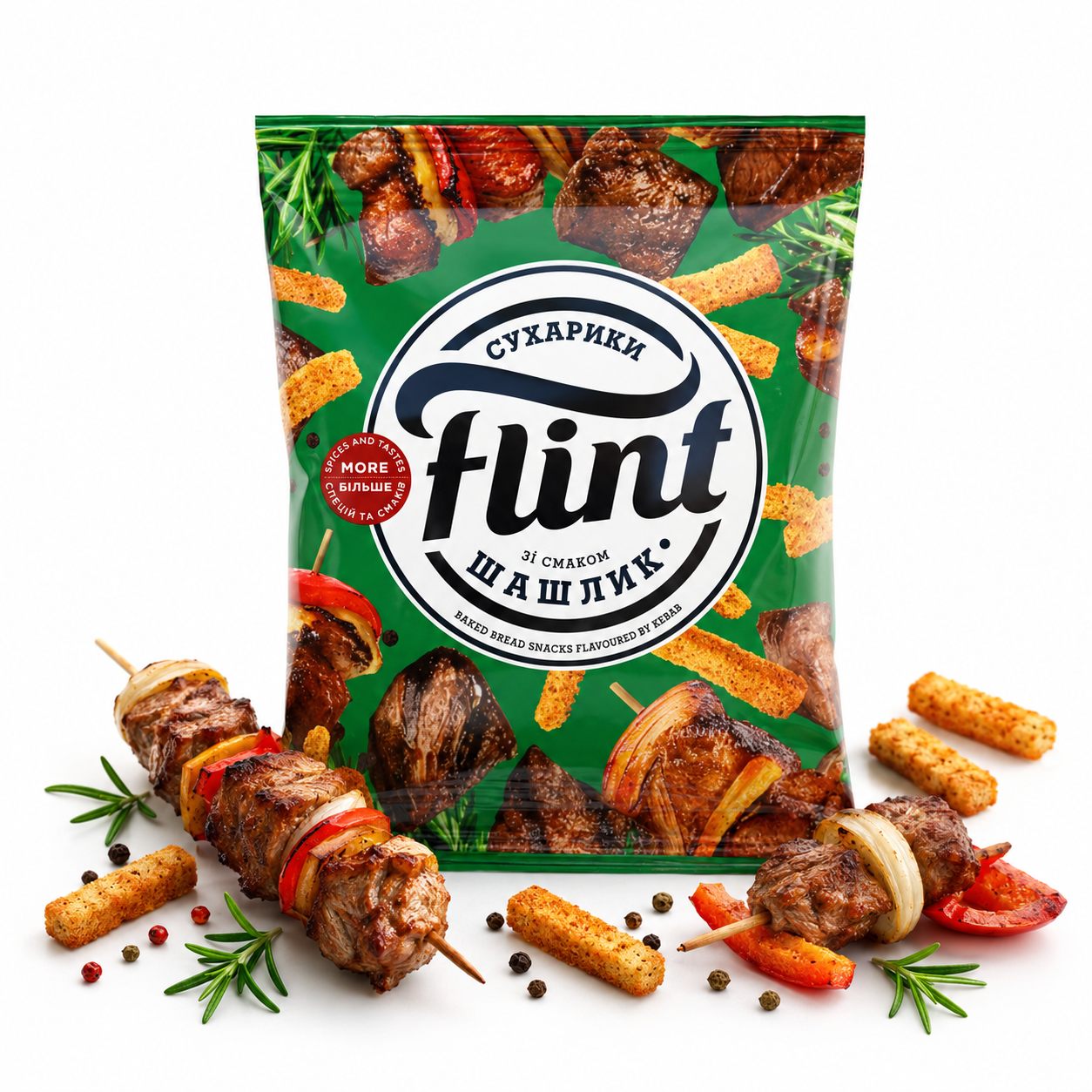 Sucharki Flint o smaku szaszłyka 70g Sucharki Flint pszenno-żytnie o smaku kebaba 70 g - obrazek 1