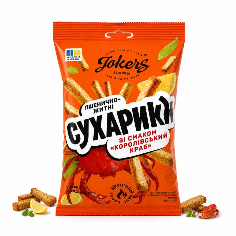 Sucharki_Jokers_Krolewski_Krab_60g_Allegro_800x800 Sucharki pszenno-żytnie chlebowe Jokers o smaku królewskiego kraba 60 g - obrazek 1