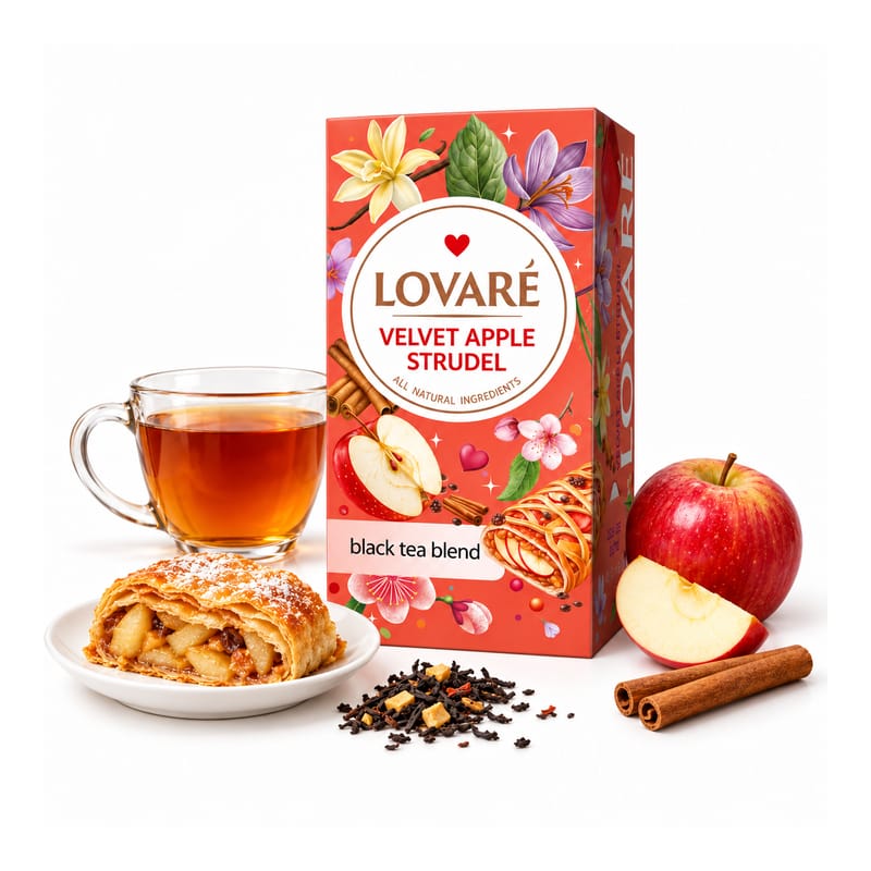 Lovare_Velvet_Apple_Strudel_decor_800x800_v3 Herbata czarna ekspresowa Lovare Velvet Apple Strudel z dodatkami 24 × 2 g - obrazek 1
