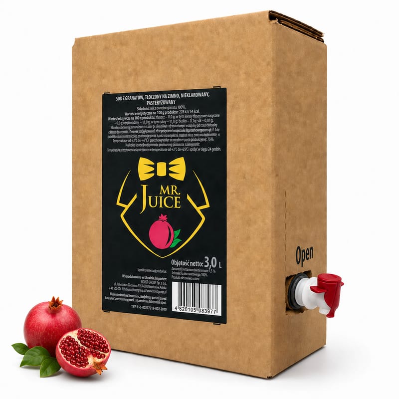 Mr_Juice_karton_z_kranikiem_800x800 Sok z granatu naturalny sok tłoczony na zimno bez cukru NFC "Mr.Juice" 3.0L - obrazek 1